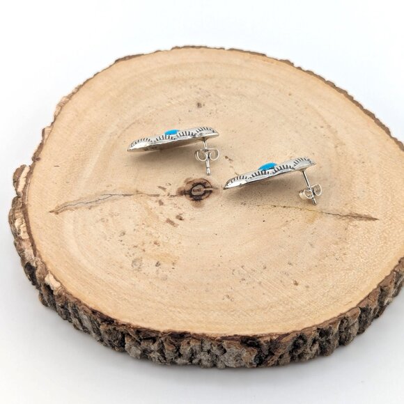 Navajo Shadow Box Turquoise Stud Earrings Sterling Silver Native Am Jewelry*** - Picture 9 of 10